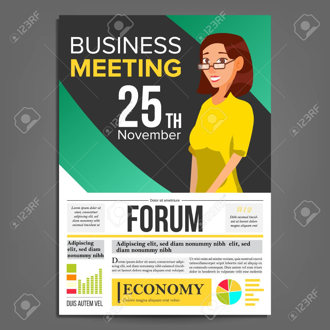 Business Meeting Poster Vector. Business Woman. Invitation And. With Regard To Staff Meeting Flyer Template