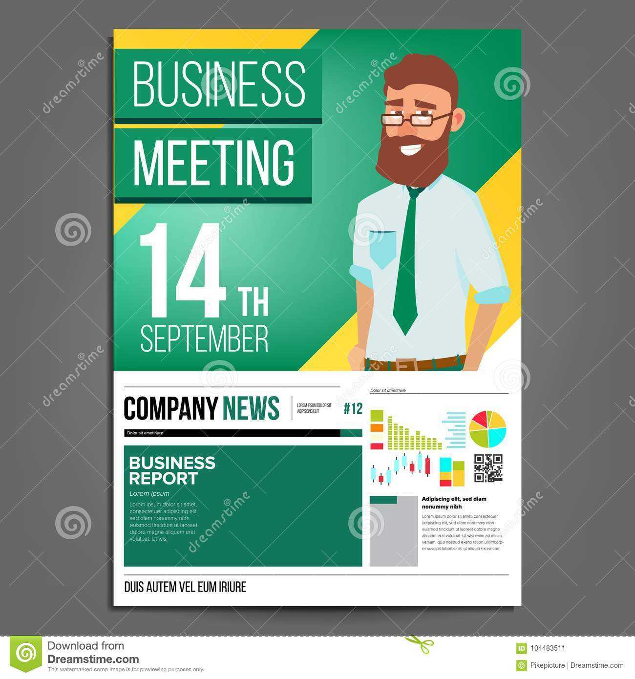 Business Meeting Poster Vector. Businessman For Staff Meeting Flyer Template