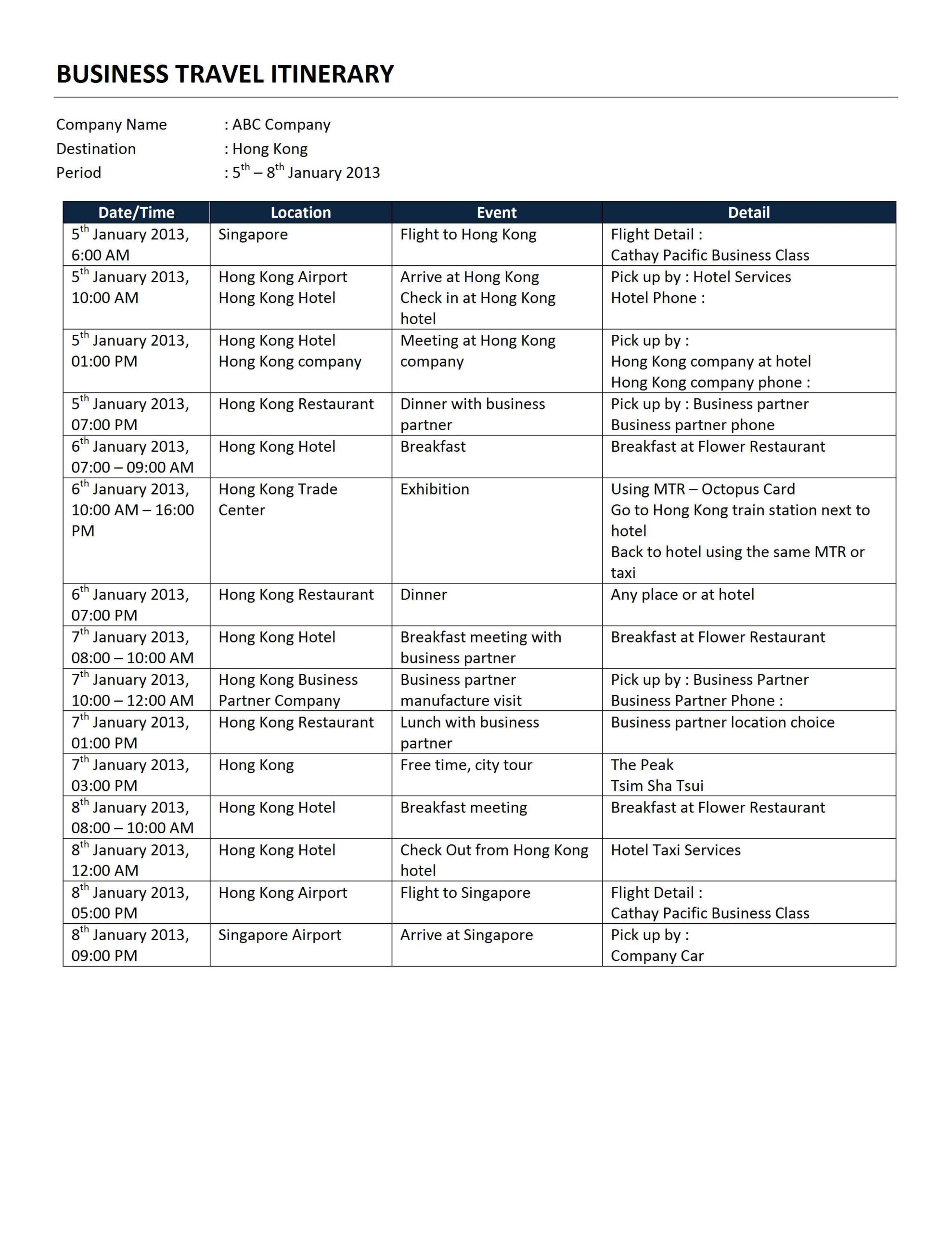 Business Travel Itinerary Template Inside Business Trip Travel Itinerary Template With Business Trip Travel Itinerary Template