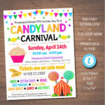 Candyland Themed Carnival Event Flyer – School Church Benefit Fundraiser  Event Poster – DIY Editable Template In Carnival Themed Flyer Template