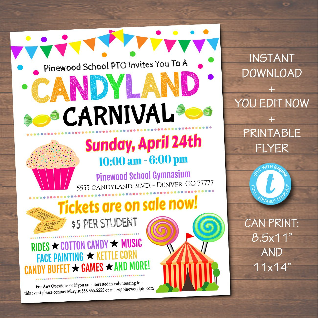 Candyland Themed Carnival Event Flyer - School Church Benefit Fundraiser  Event Poster - DIY Editable Template In Carnival Themed Flyer Template Intended For Carnival Themed Flyer Template