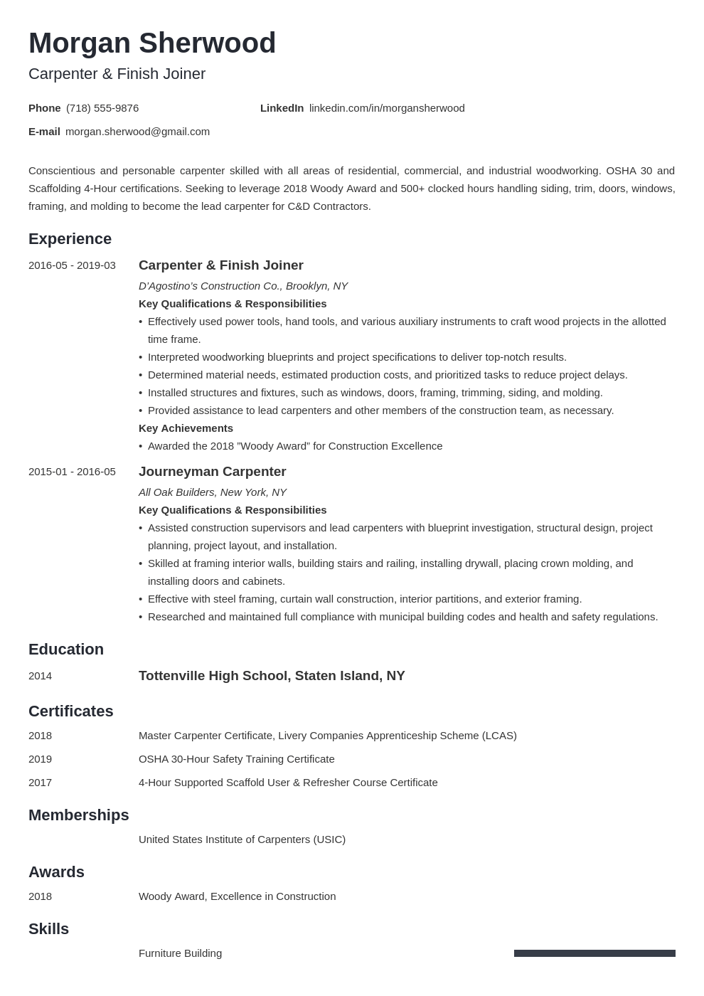 Carpenter Resume Examples [Job Description, Skills, Template] Intended For Carpenter Job Description Template For Carpenter Job Description Template