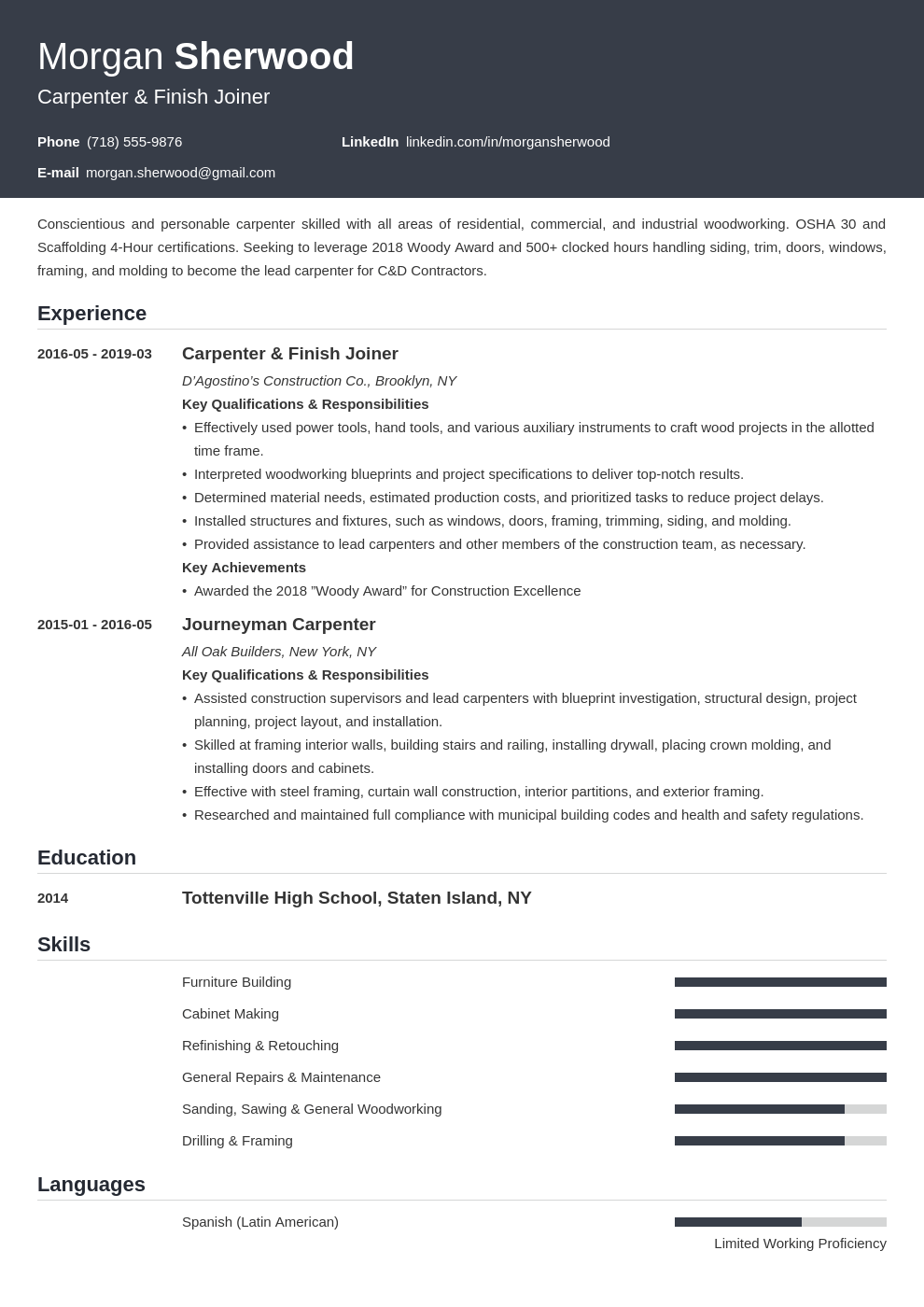 Carpenter Resume Examples [Job Description, Skills, Template] Intended For Carpenter Job Description Template Inside Carpenter Job Description Template