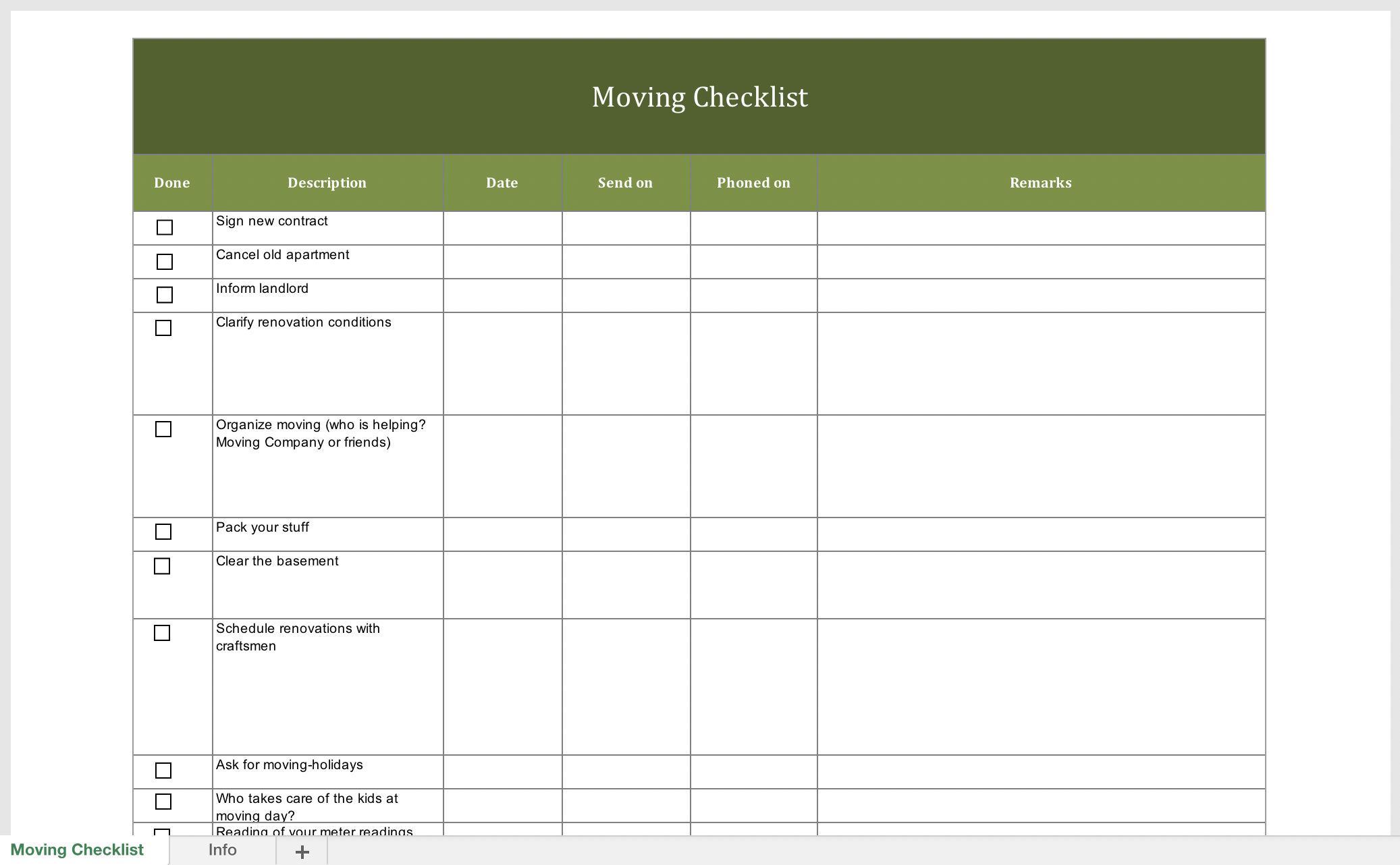 Checklist For Excel – Sablon Intended For Office Relocation Checklist Template