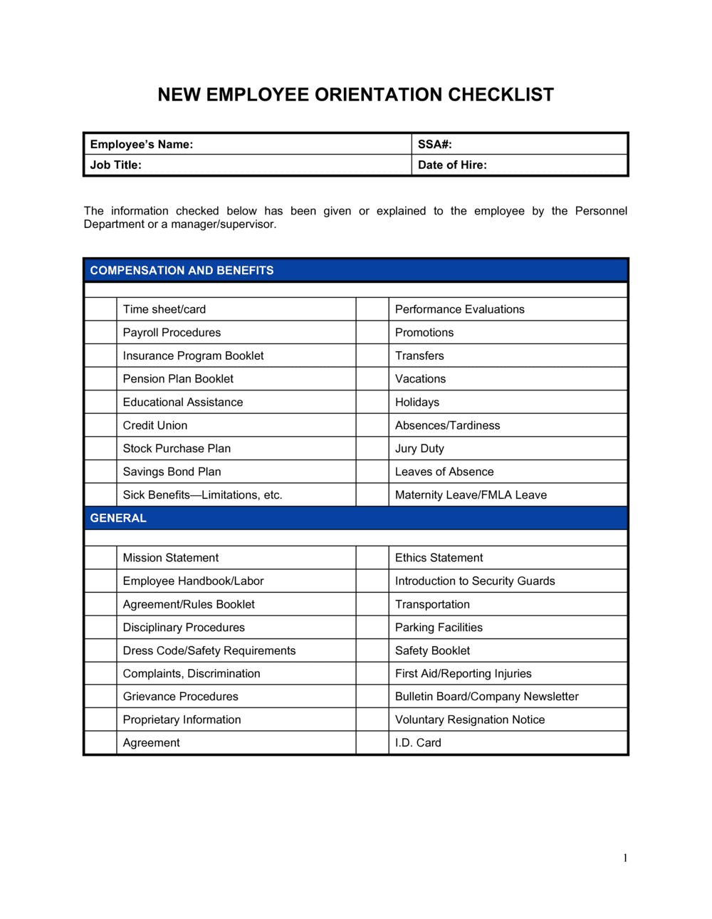 Checklist New-Employee Orientation Template  by Business-in-a-Box™ Within Employee Handbook Checklist Template In Employee Handbook Checklist Template