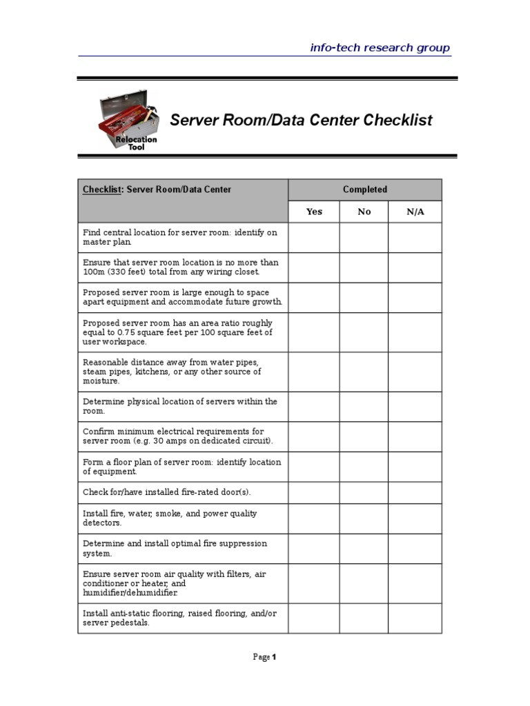 Checklist Server Room-Data Center  Data Center  Building Technology Inside Server Monitoring Checklist Template Within Server Monitoring Checklist Template