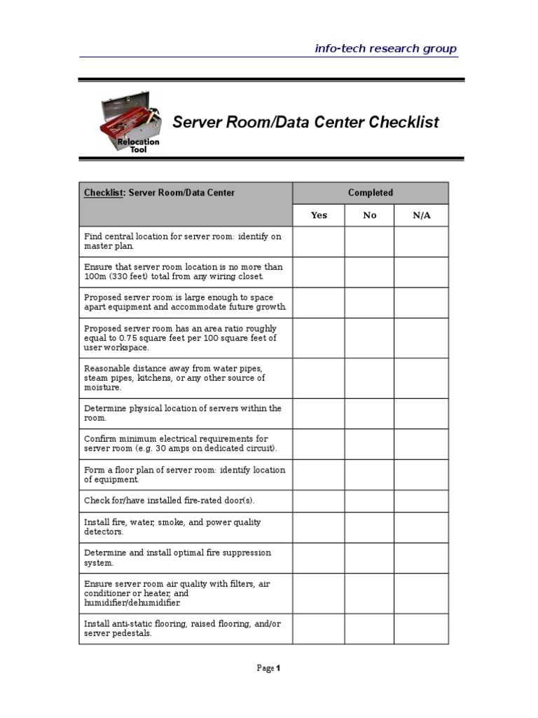 Checklist Server Room Data Center  Data Center  Building Technology Inside Server Monitoring Checklist Template