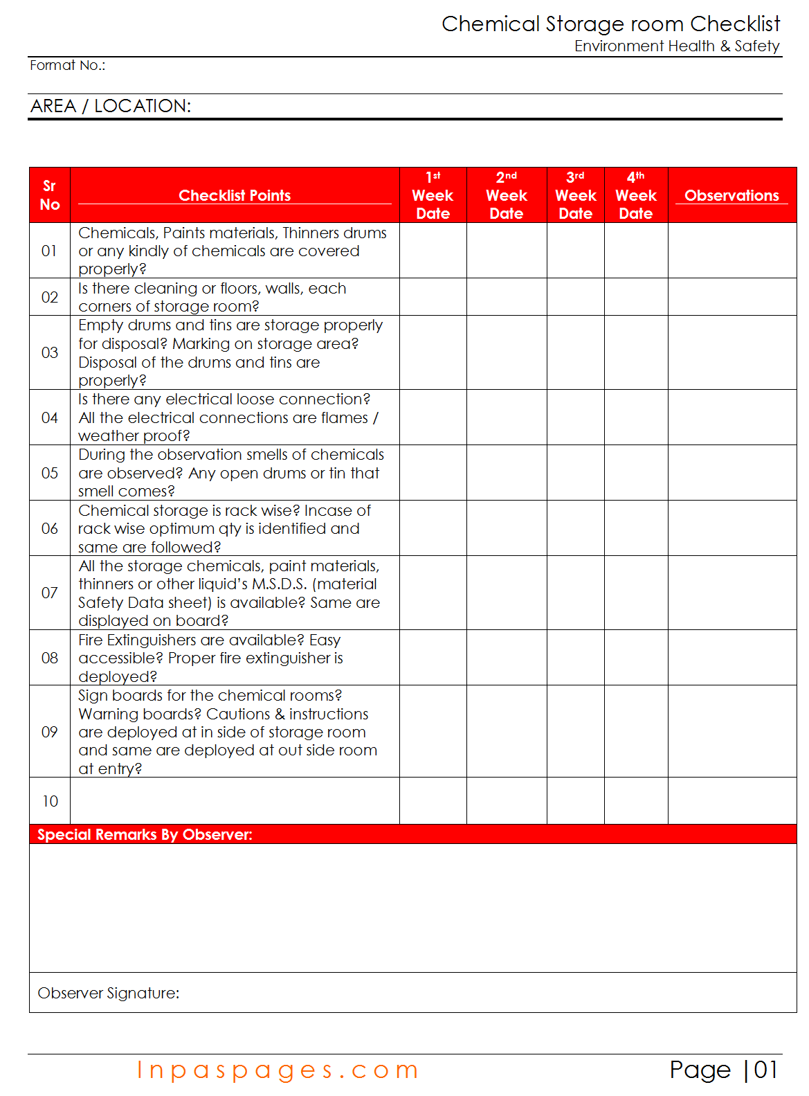 Chemical Storage Room Safety inspection Checklist - With Racking Inspection Checklist Template Throughout Racking Inspection Checklist Template