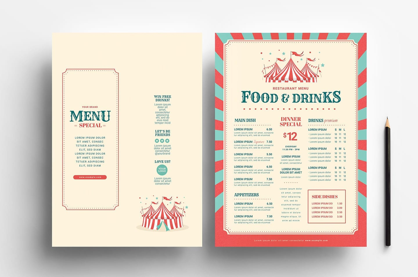 Circus/Carnival Themed Menu Template – PSD, Ai & Vector – BrandPacks With Carnival Themed Flyer Template