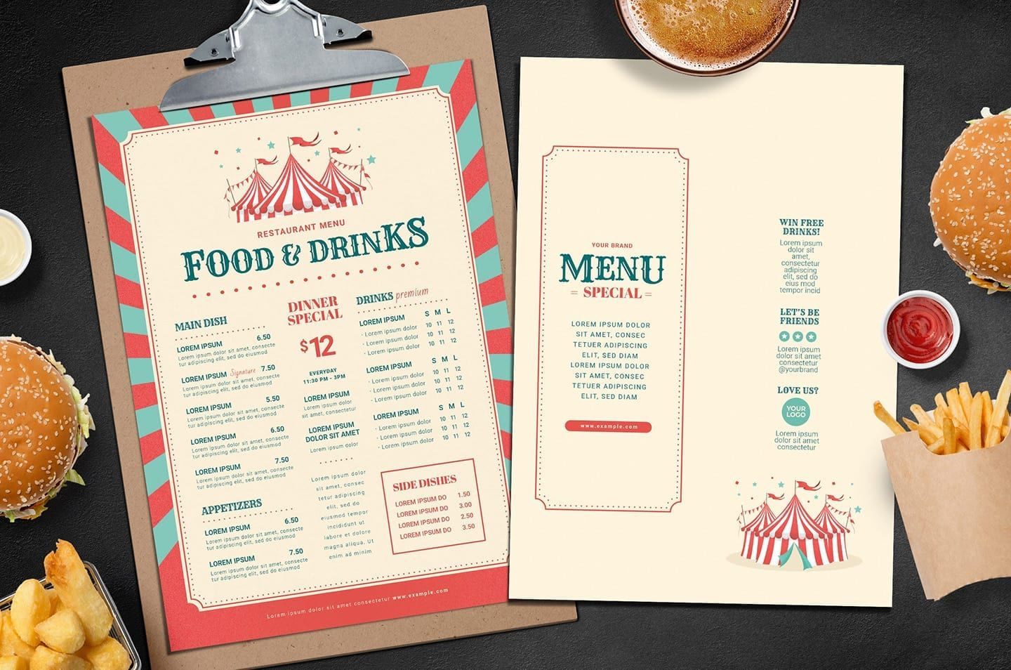 Circus/Carnival Themed Menu Template – PSD, Ai & Vector – BrandPacks With Carnival Themed Flyer Template