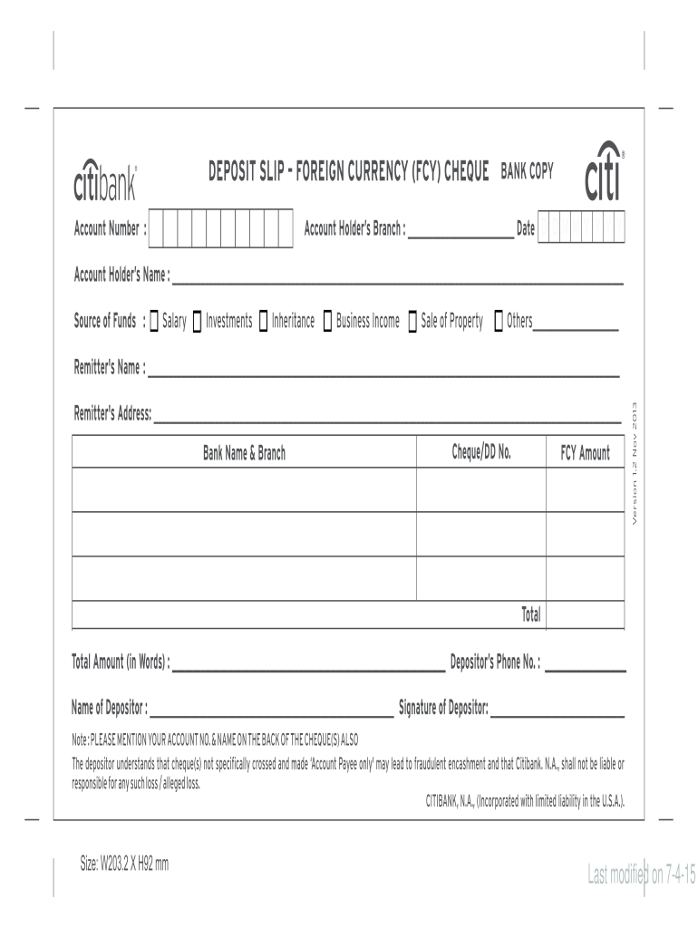 Citibank Deposit Slip - Fill Online, Printable, Fillable, Blank  Inside Deposit Slip Form Template With Deposit Slip Form Template