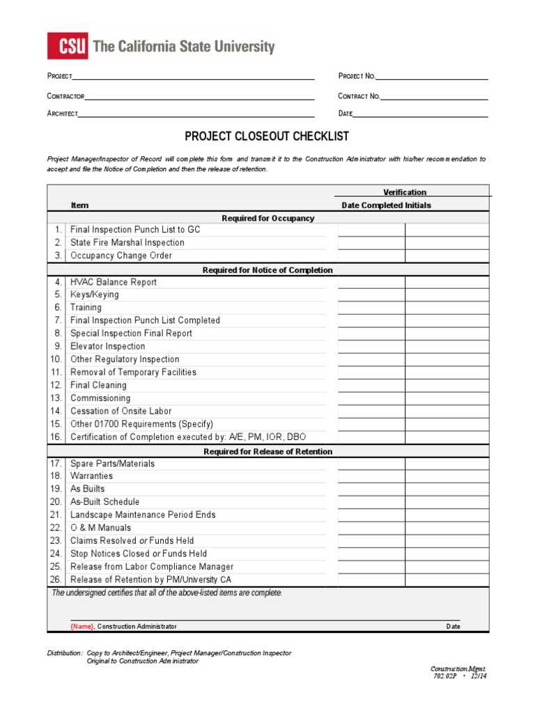 CM Project Closeout Checklist  Economic Sectors  Economics Throughout Construction Project Checklist Template