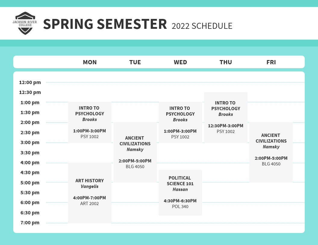 College Weekly Class Schedule Template Throughout College Tour Itinerary Template Regarding College Tour Itinerary Template