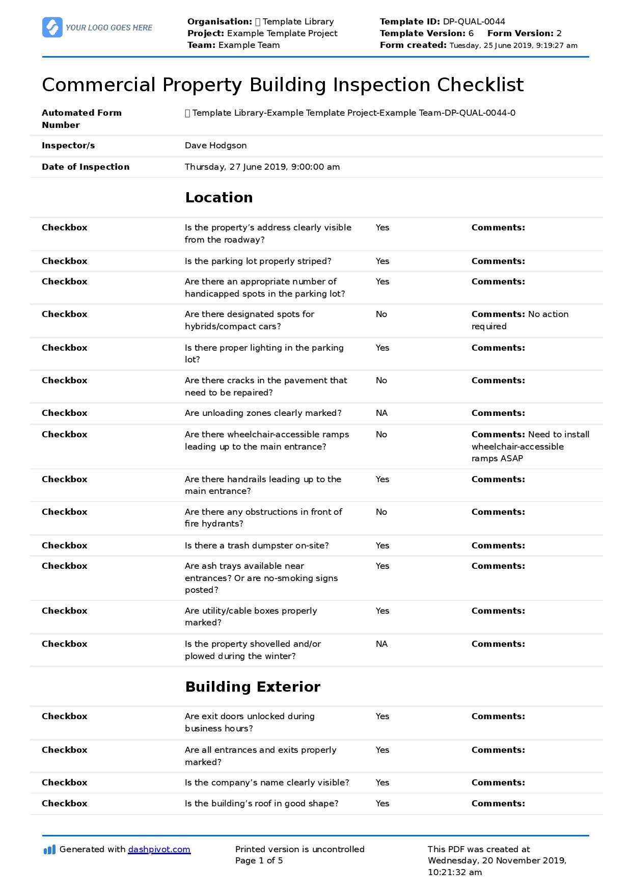 Commercial Building Inspection Checklist: Quicker + easier inspections Throughout Home Inspector Checklist Template Intended For Home Inspector Checklist Template