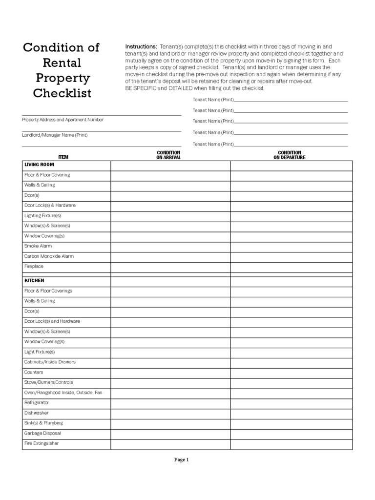 Condition of Rental Property Checklist Free Download With Rental House Inspection Checklist Template With Regard To Rental House Inspection Checklist Template