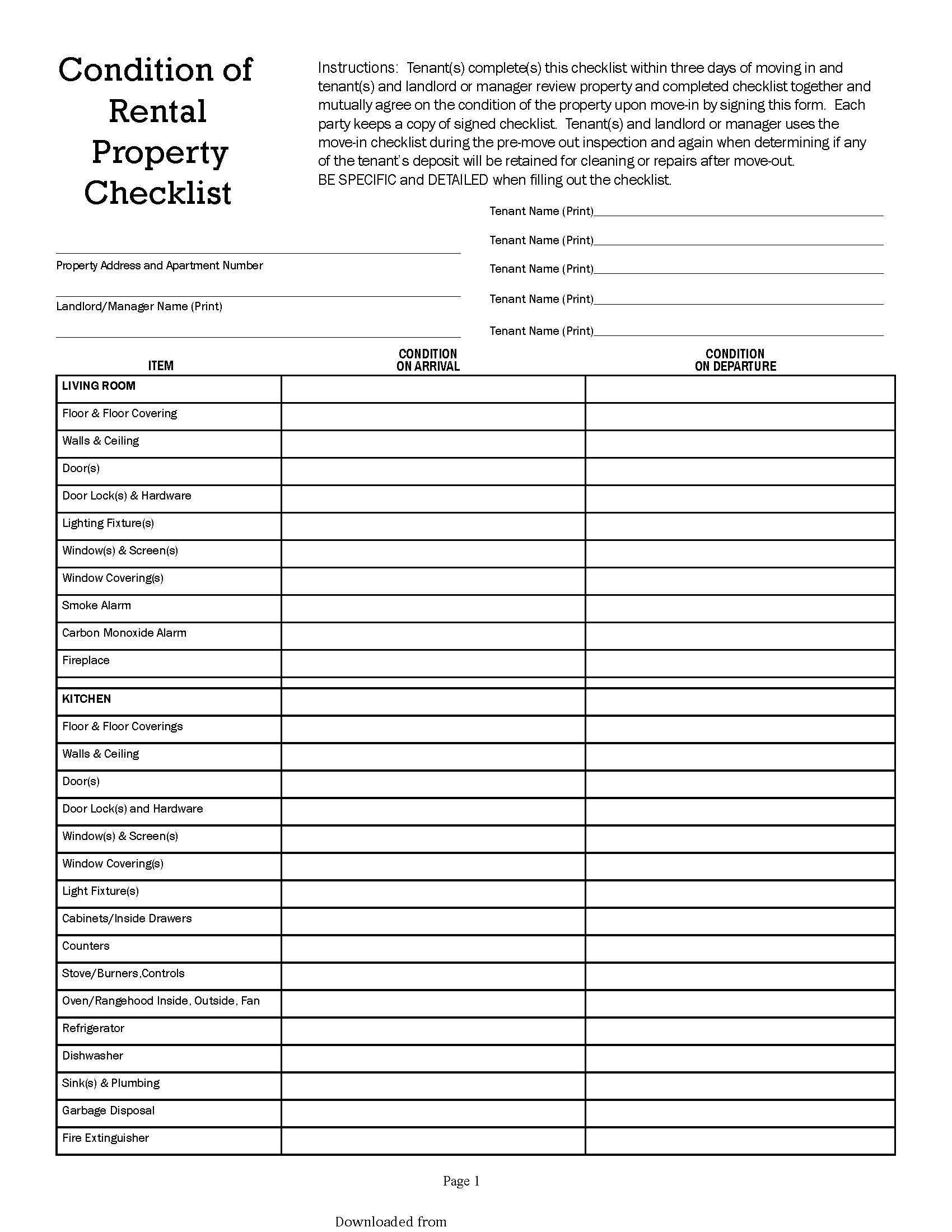 Condition Of Rental Property Checklist - PDF Format  e-database Throughout Rental Property Checklist Template