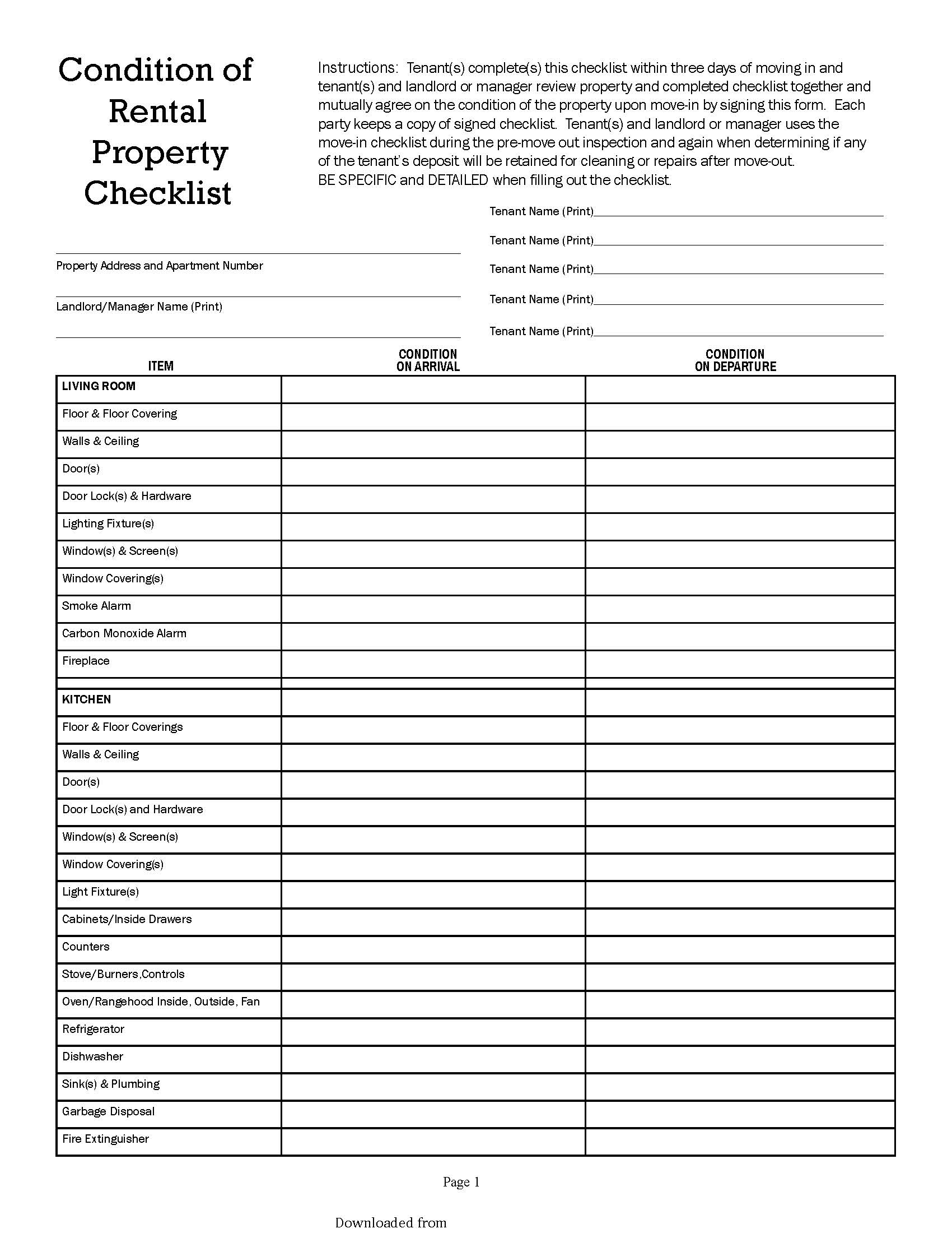 Condition Of Rental Property Checklist – PDF Format  E Database