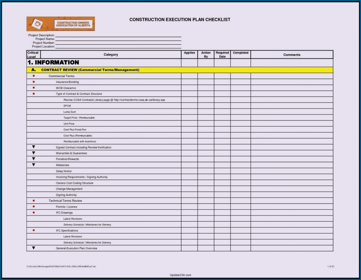 Construction Project Management Checklist With Regard To Construction Project Checklist Template In Construction Project Checklist Template