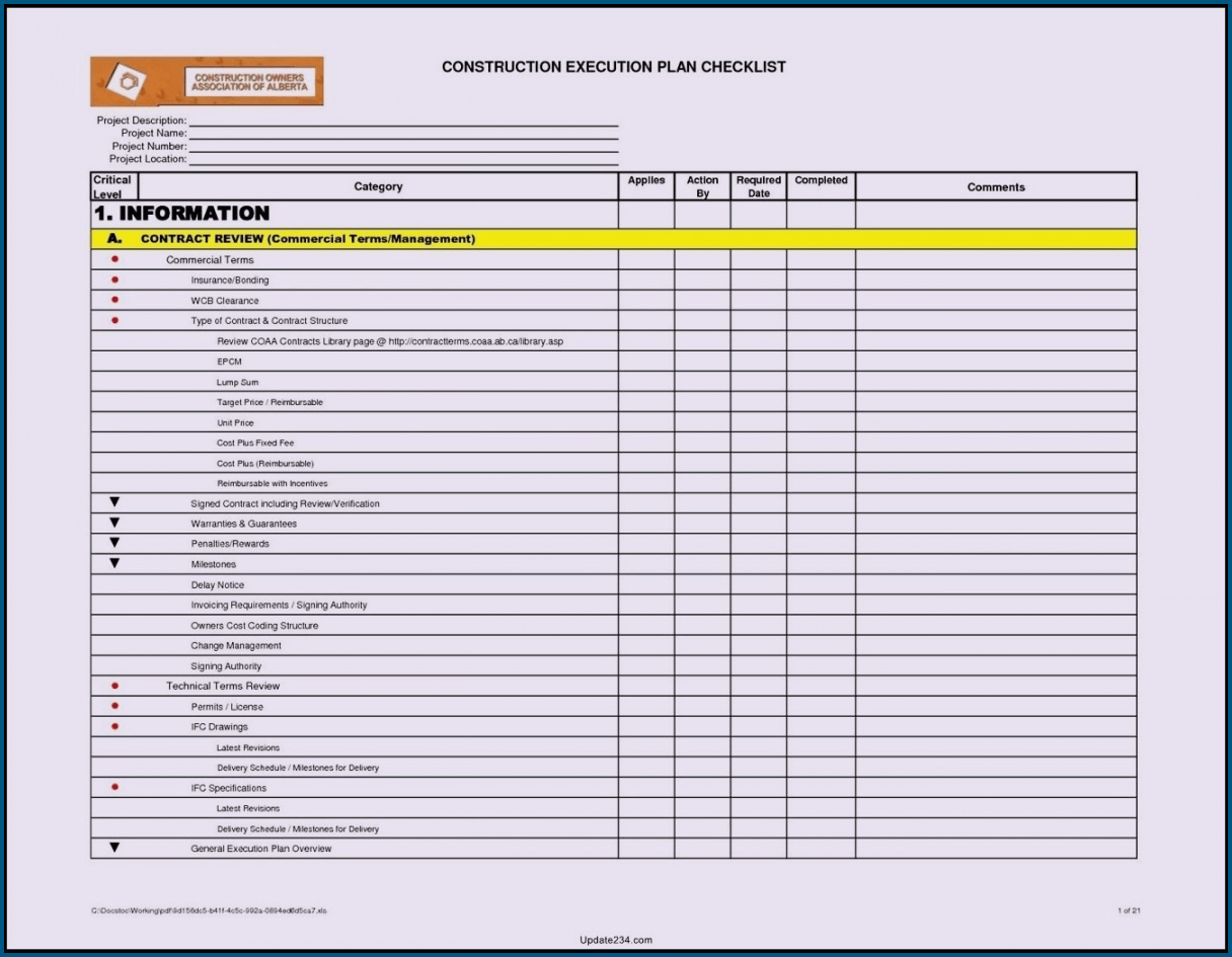 Construction Project Management Checklist With Regard To Construction Project Checklist Template In Construction Project Checklist Template