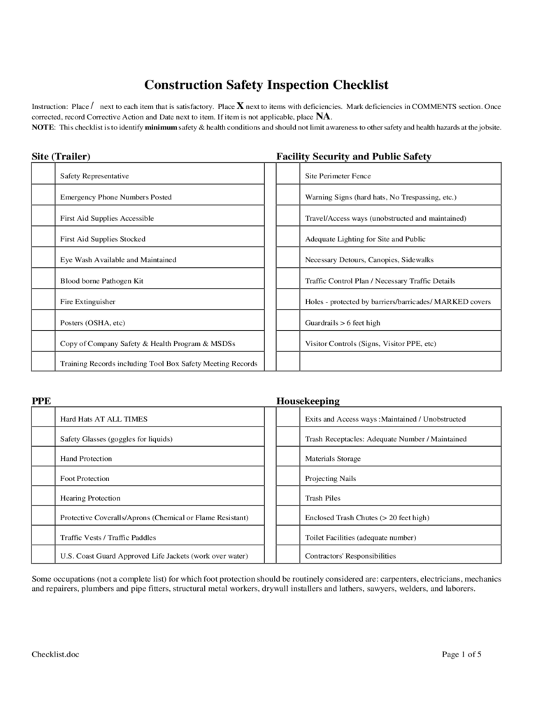 Construction Site Inspection Checklist - 10 Free Templates in PDF  Throughout Residential Construction Checklist Template Pertaining To Residential Construction Checklist Template