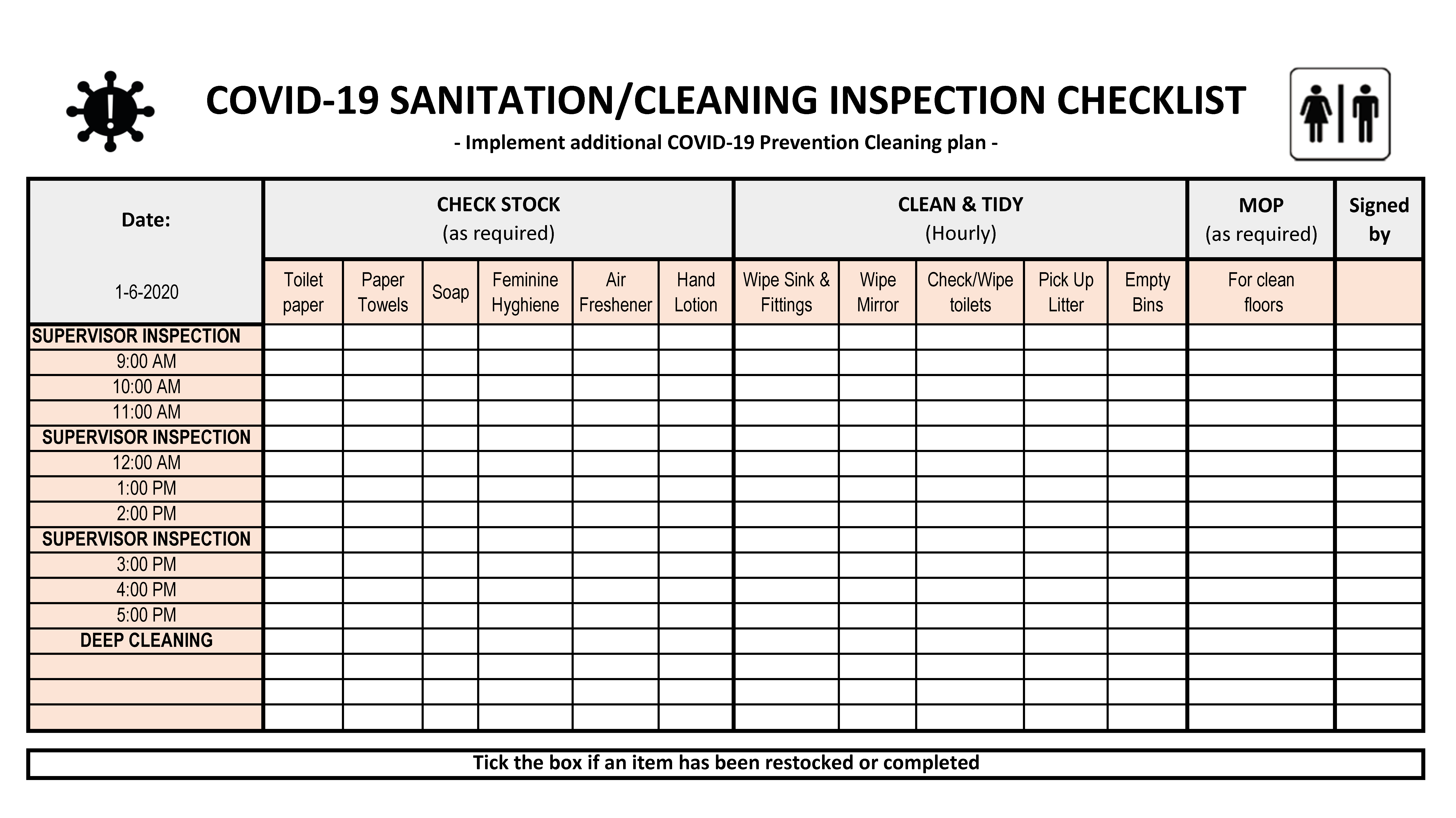 COVID-10 Facility Cleaning List - Premium Schablone Pertaining To Commercial Bathroom Cleaning Checklist Template Intended For Commercial Bathroom Cleaning Checklist Template