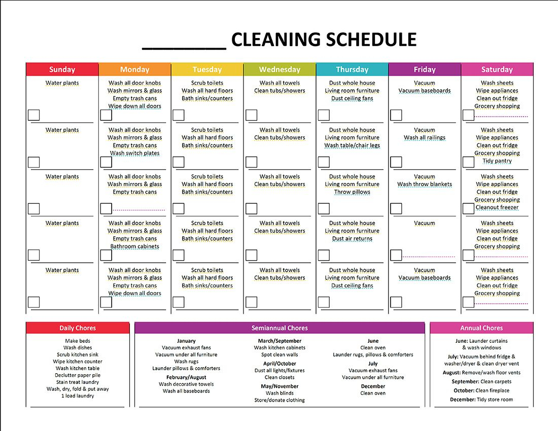 Daily Cleaning Schedule Template – printable schedule template For Home Cleaning Checklist Template Inside Home Cleaning Checklist Template