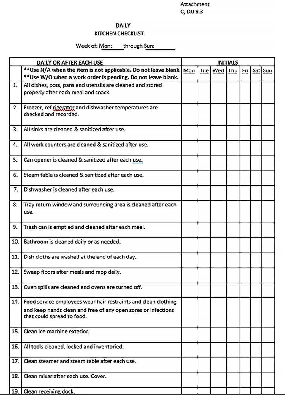 Daily Cleaning Schedule Templates - culturopedia Throughout Kitchen Cleaning Checklist Template Throughout Kitchen Cleaning Checklist Template