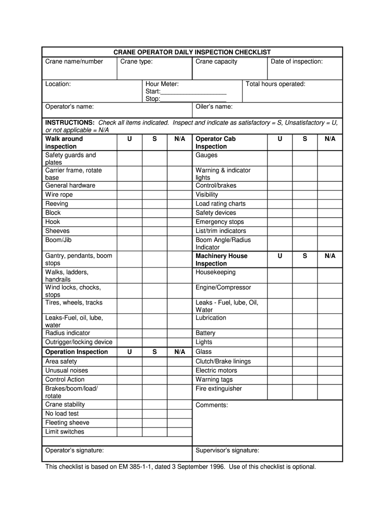 Daily Crane Inspection Checklist Pdf - Fill Online, Printable, Fillable,  Blank  pdfFiller Within Crane Inspection Checklist Template Throughout Crane Inspection Checklist Template