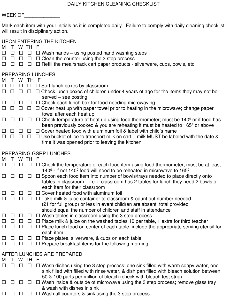 Daily Kitchen Cleaning Checklist Template Download Printable PDF  Regarding Kitchen Cleaning Checklist Template With Regard To Kitchen Cleaning Checklist Template