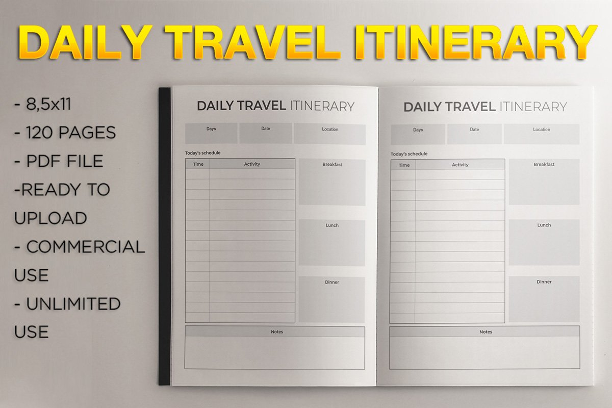 Daily Travel Itinerary  KDP Template Regarding Travel Itinerary Quote Template Within Travel Itinerary Quote Template