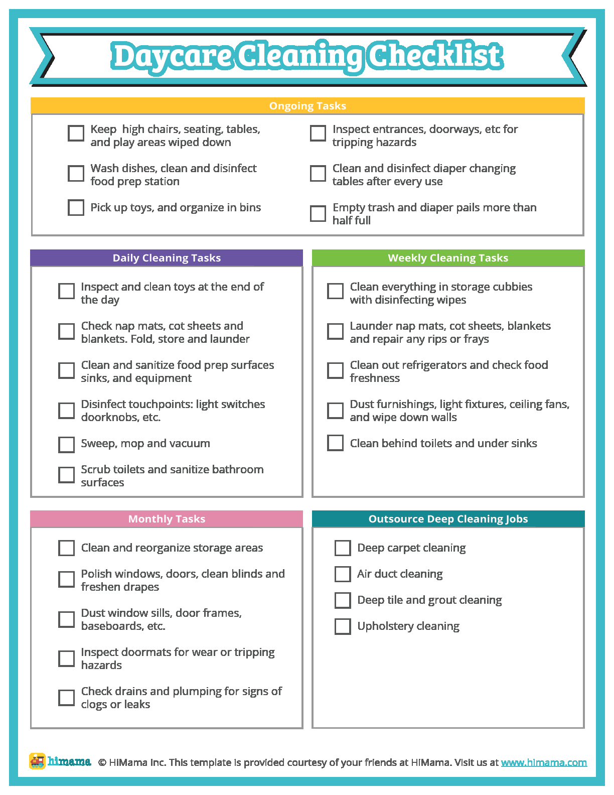 Daycare Cleaning Checklist - Free Templates  HiMama Intended For Daycare Checklist Template Within Daycare Checklist Template