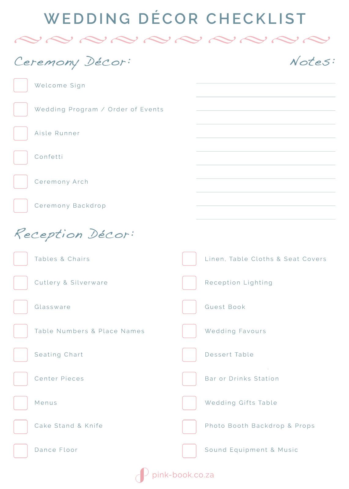 Decorate Wedding Checklist For Wedding Decoration Checklist Template