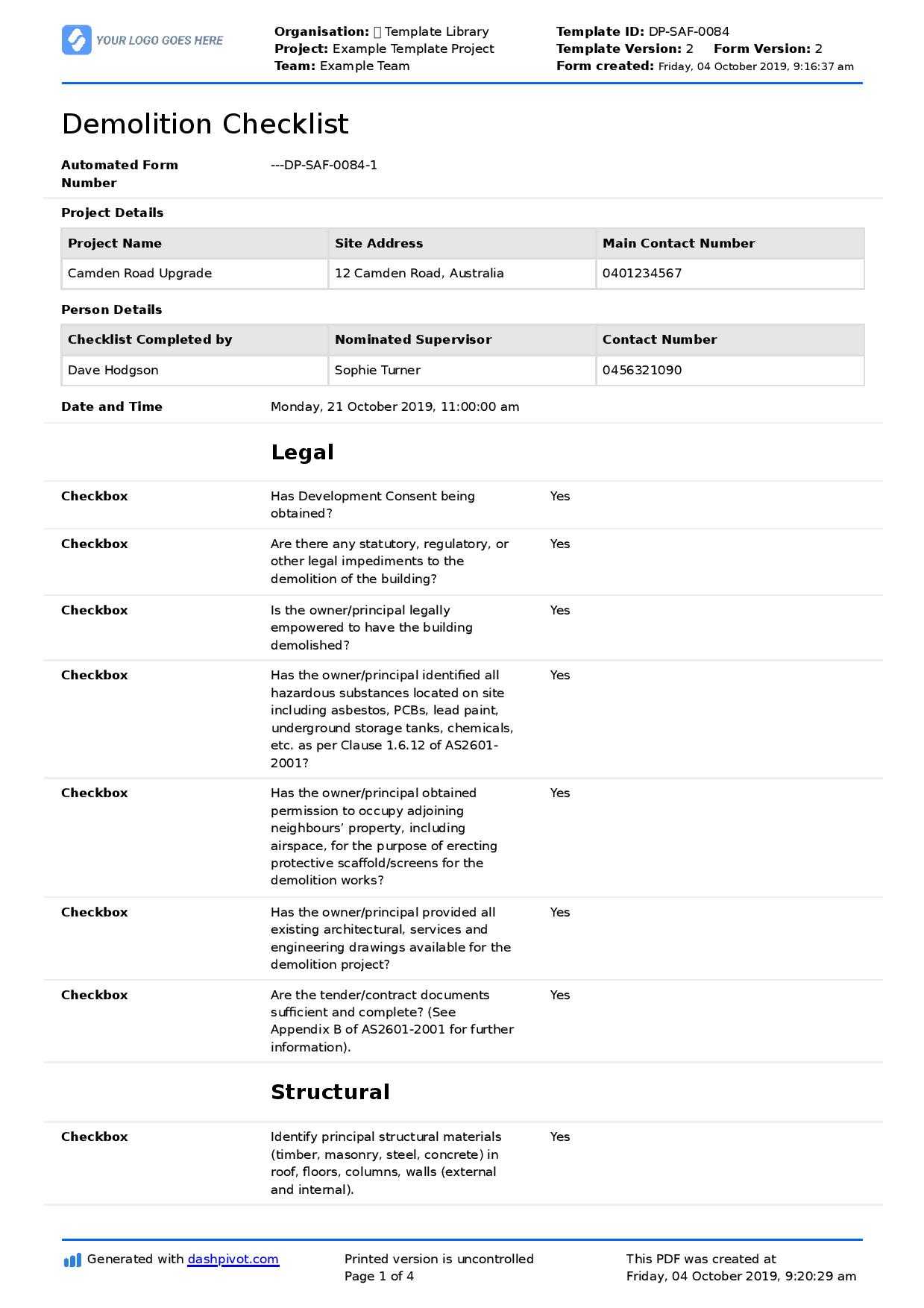 Demolition Checklist template (Pre-demolition safety checklist) Throughout Building Permit Checklist Template Throughout Building Permit Checklist Template