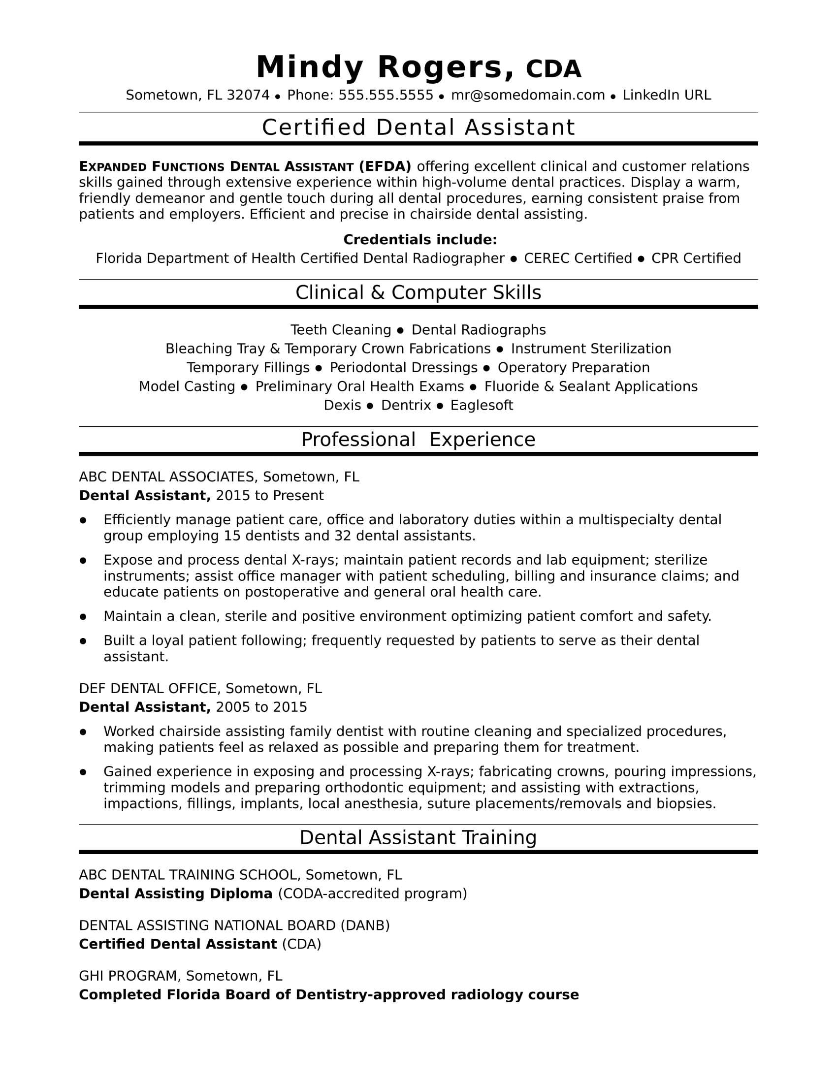 Dental Assistant Resume Sample  Monster In Dental Assistant Job Description Template