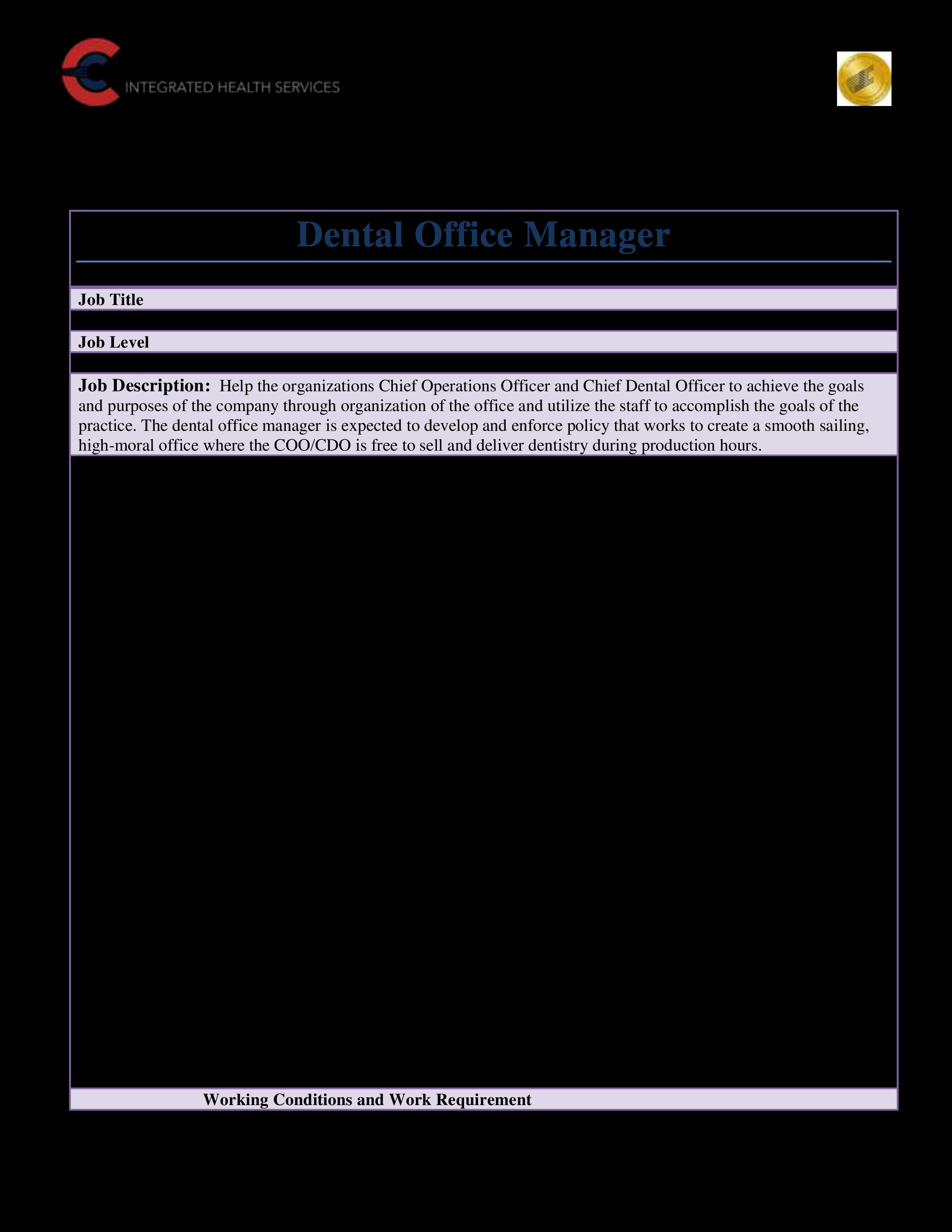 免费Dentist Office Manager Job Description  样本文件在  Intended For Office Manager Job Description Template