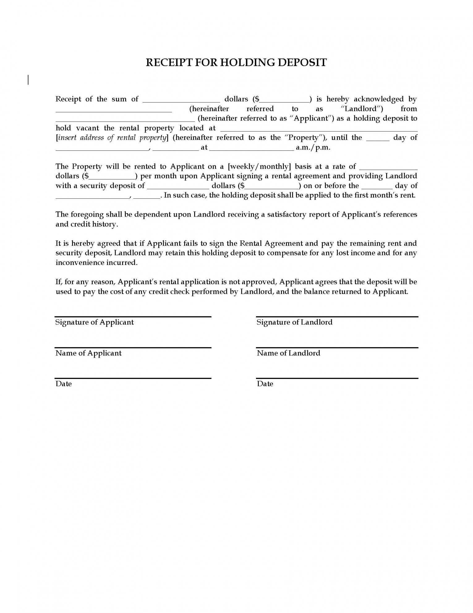 Deposit Agreement Template - Holding Deposit Agreement Form Fill  Intended For Holding Deposit Form Template Throughout Holding Deposit Form Template