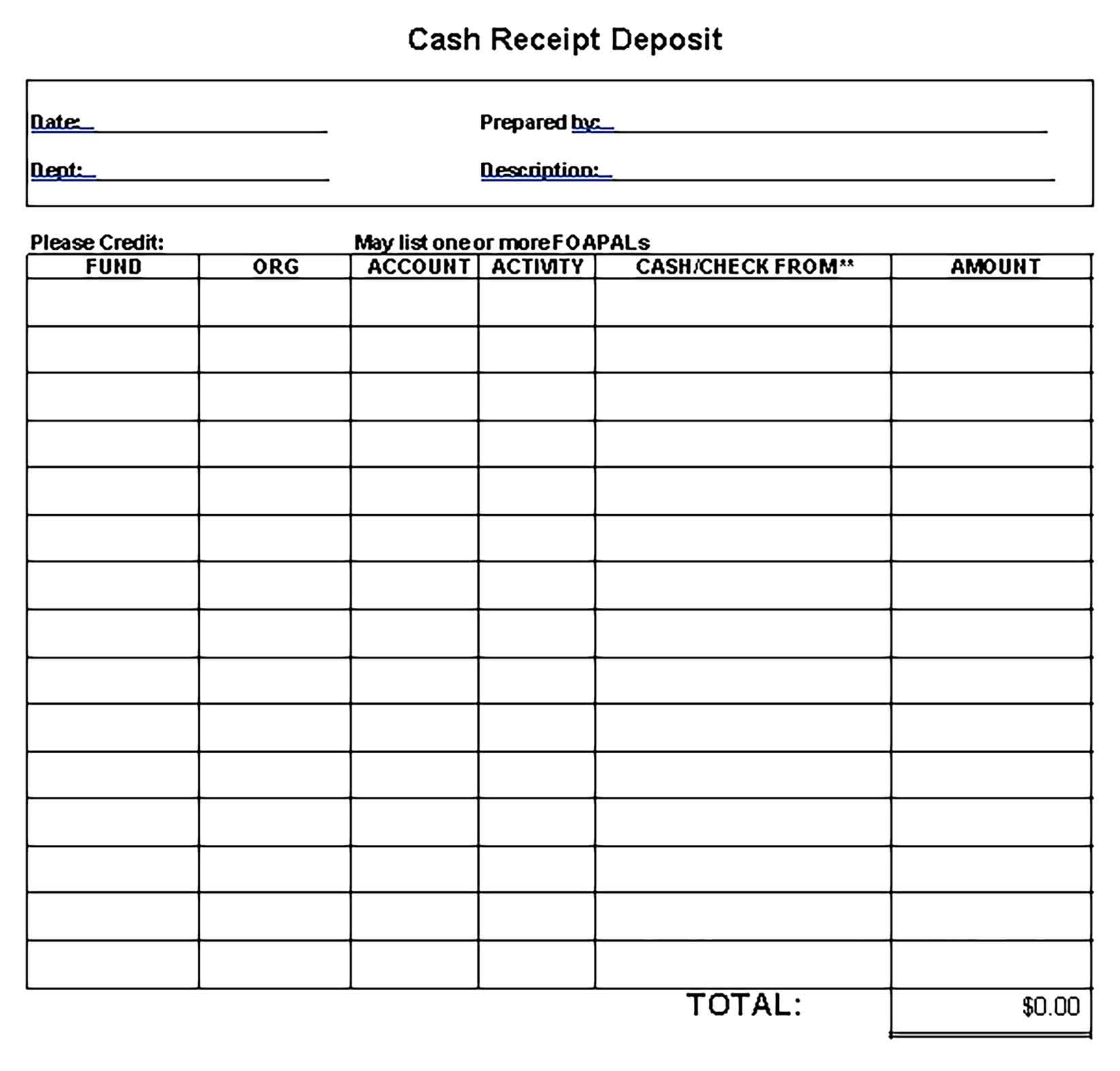 Deposit Receipt Template Sample  Inside Cash Deposit Breakdown Template With Regard To Cash Deposit Breakdown Template