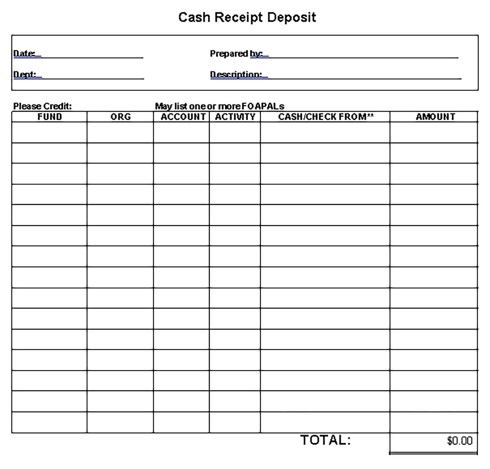 Deposit Receipt Template Sample  Inside Cash Deposit Breakdown Template