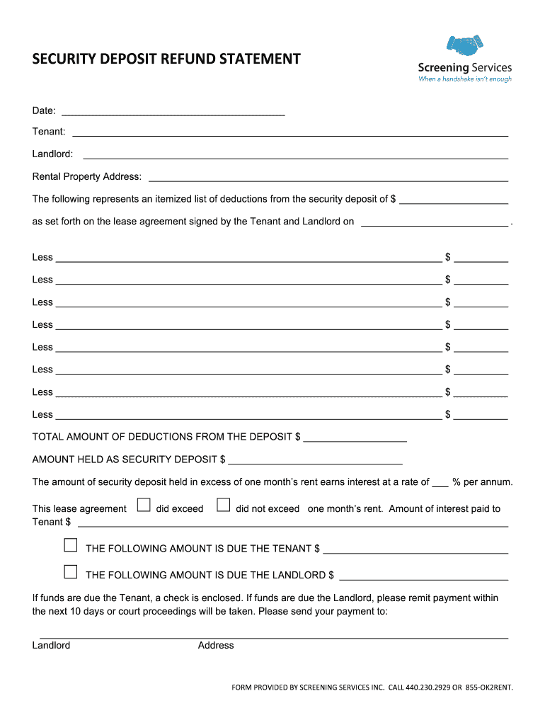 Deposit Statement Form - Fill Online, Printable, Fillable, Blank  pdfFiller With Regard To Landlord Security Deposit Return Form Pertaining To Landlord Security Deposit Return Form