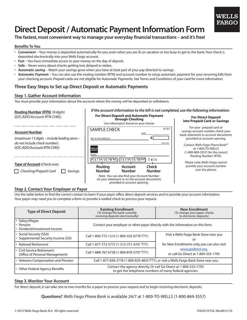 Direct Deposit / Automatic Payment Information Form With Direct Deposit Form Social Security Benefits Throughout Direct Deposit Form Social Security Benefits