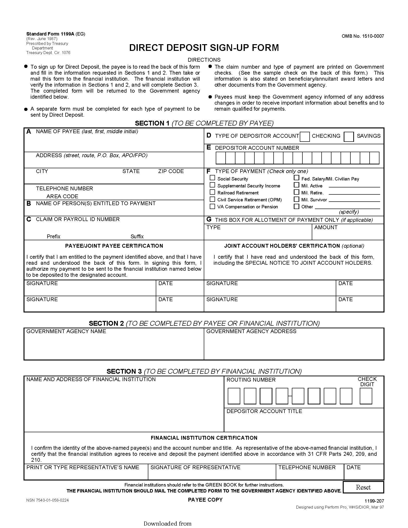 Direct Deposit Sign Up Form - PDF Format  e-database Intended For Direct Deposit Sign Up Form Social Security