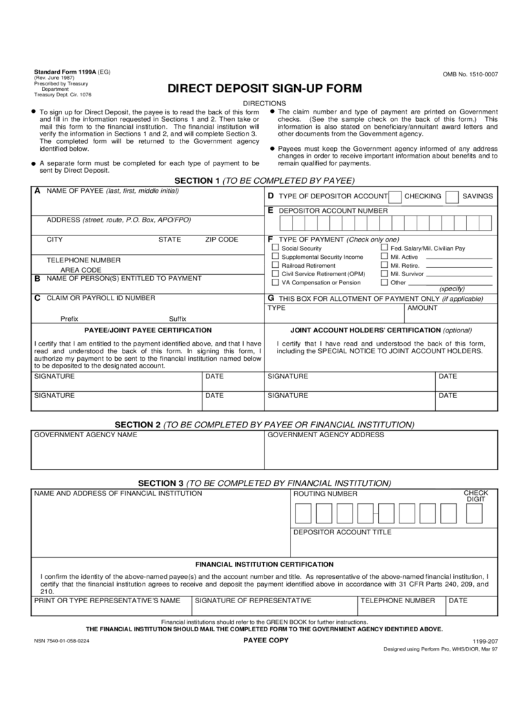 Direct Deposit Sign-Up Form - SSA Free Download In Federal Government Direct Deposit Form Regarding Federal Government Direct Deposit Form