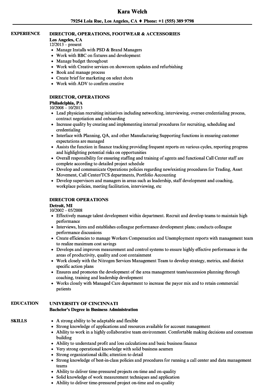 Director, Operations Resume Samples  Velvet Jobs Pertaining To Operations Director Job Description Template Throughout Operations Director Job Description Template