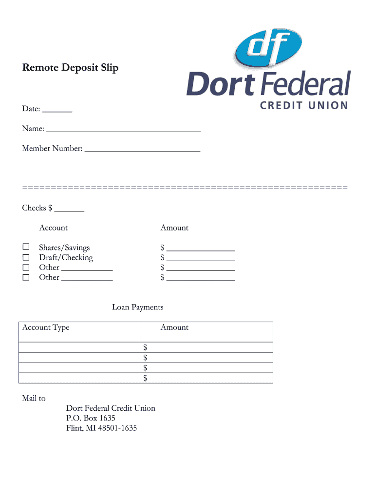 Dort Federal Credit Union Remote Deposit Slip - Fill and Sign  In Remote Deposit Capture Policy Template Inside Remote Deposit Capture Policy Template