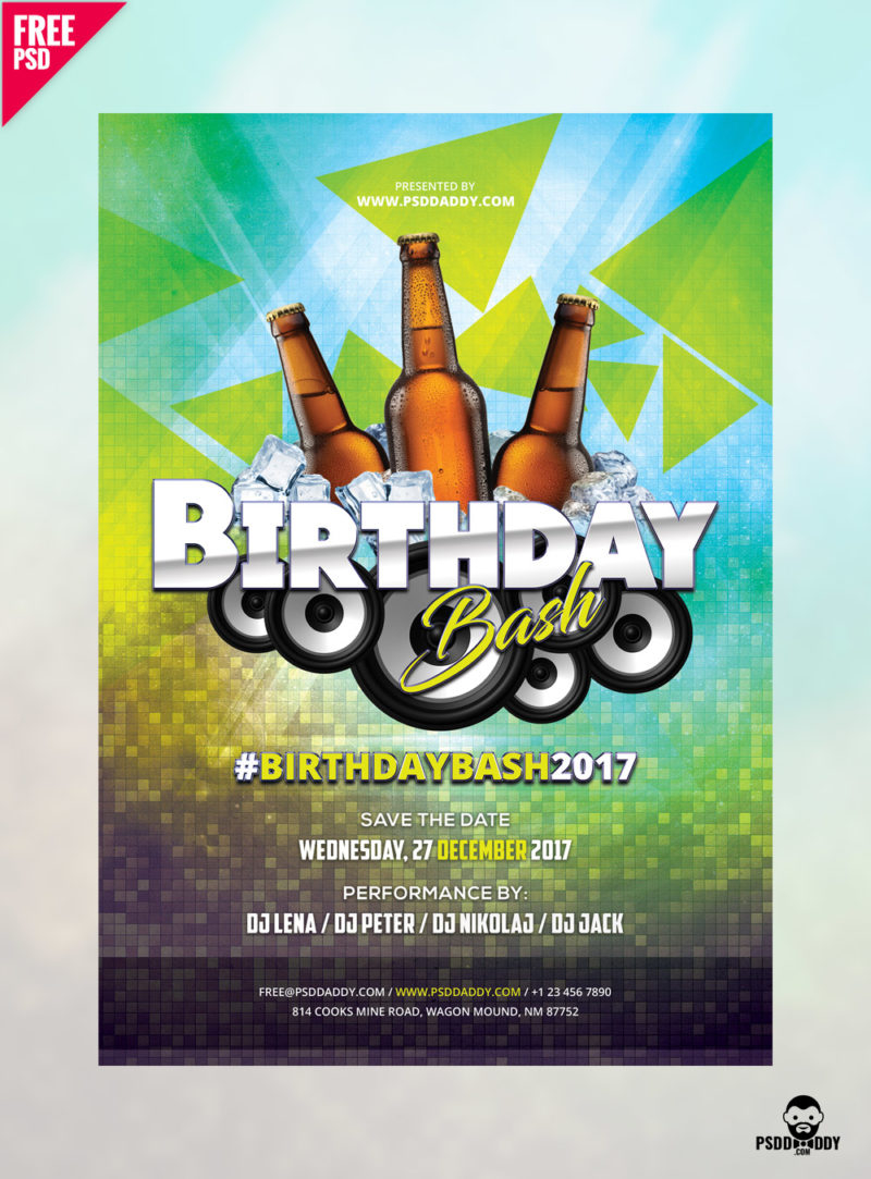 Download] Birthday Flyer Free PSD  PsdDaddy Throughout Birthday Celebration Flyer Template