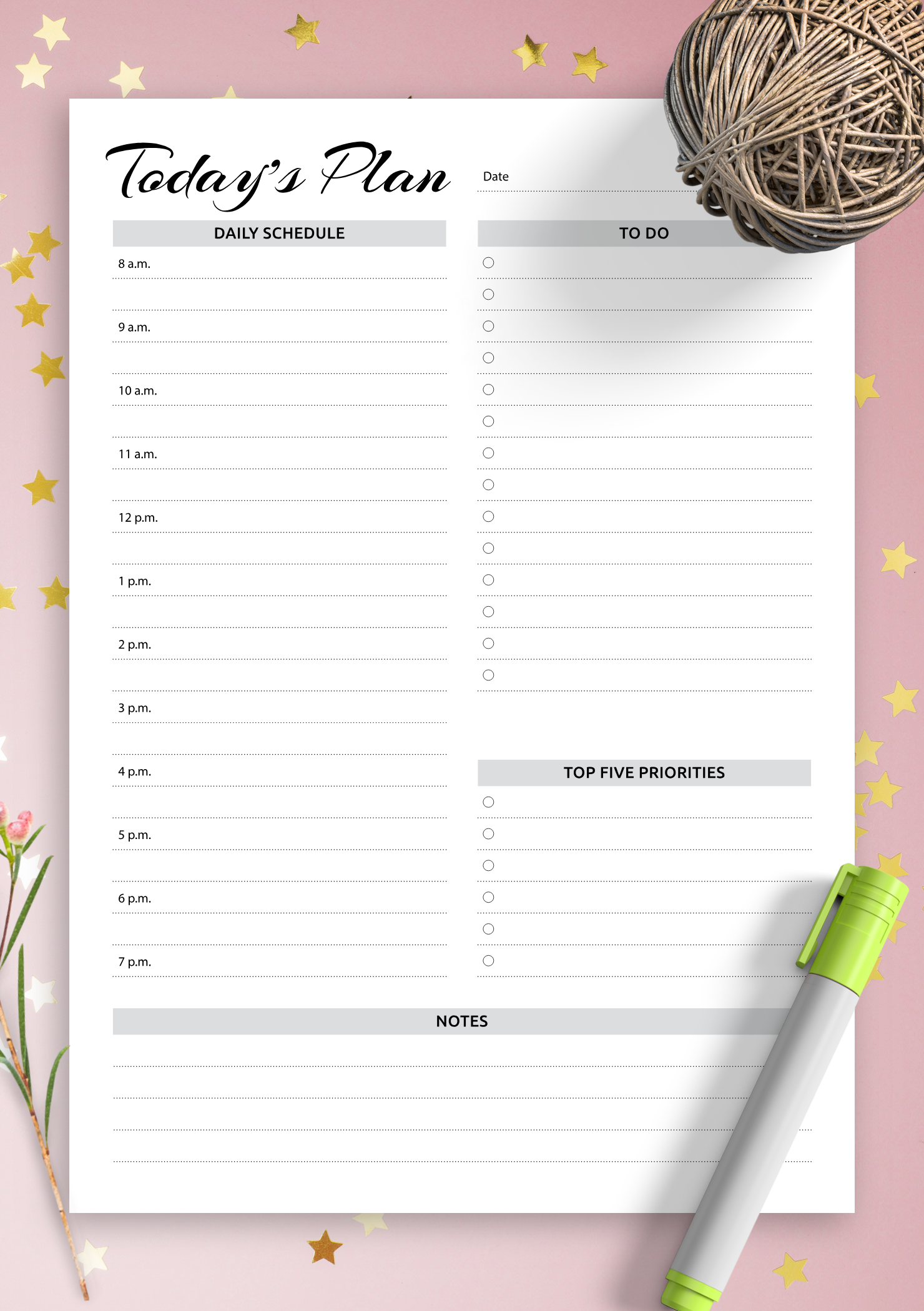 Download Printable Daily planner with hourly schedule & to-do list  Regarding Daily Routine Checklist Template Within Daily Routine Checklist Template