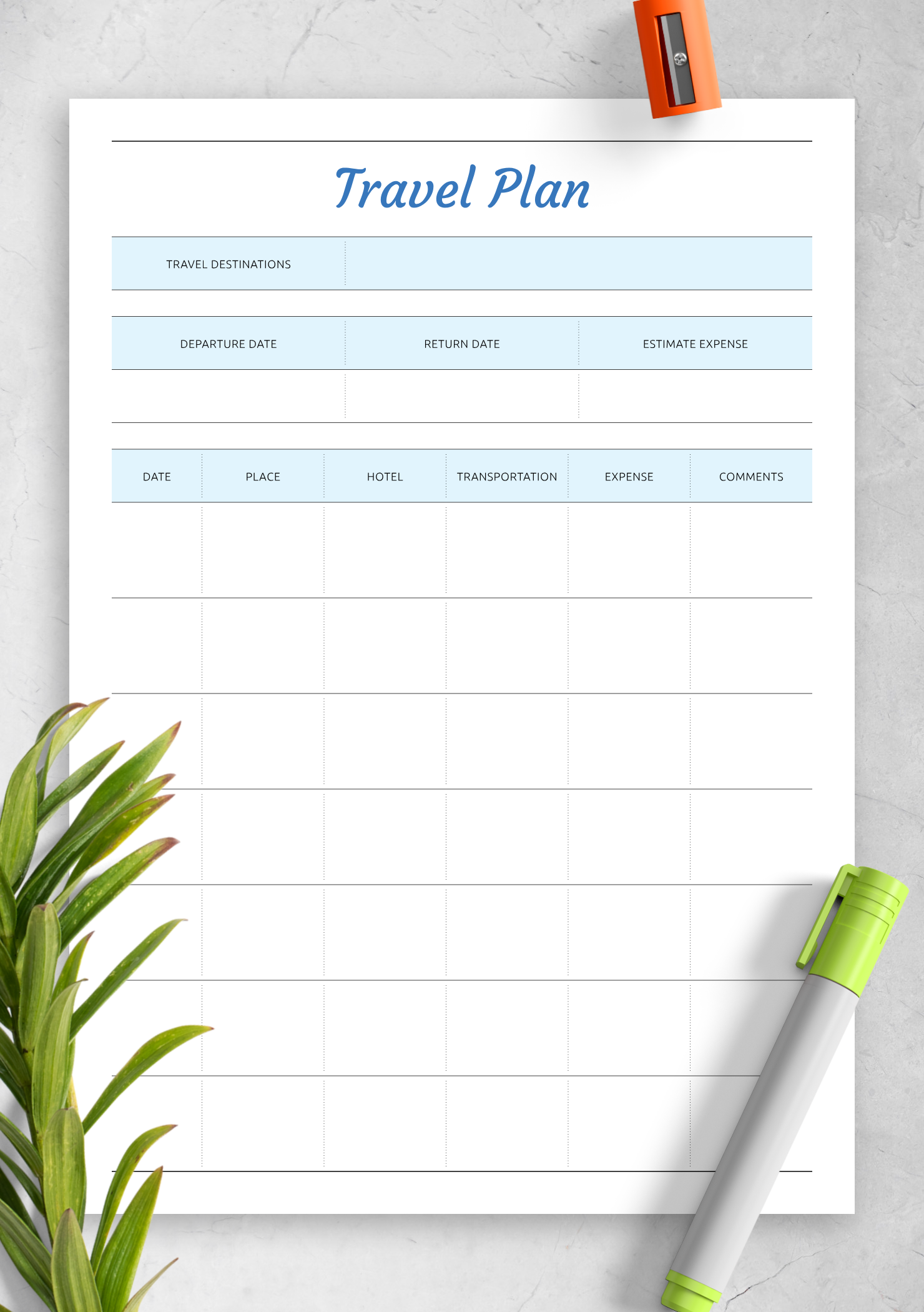 Download Printable Travel Plan Template PDF Inside Travel Planner Itinerary Template Pertaining To Travel Planner Itinerary Template