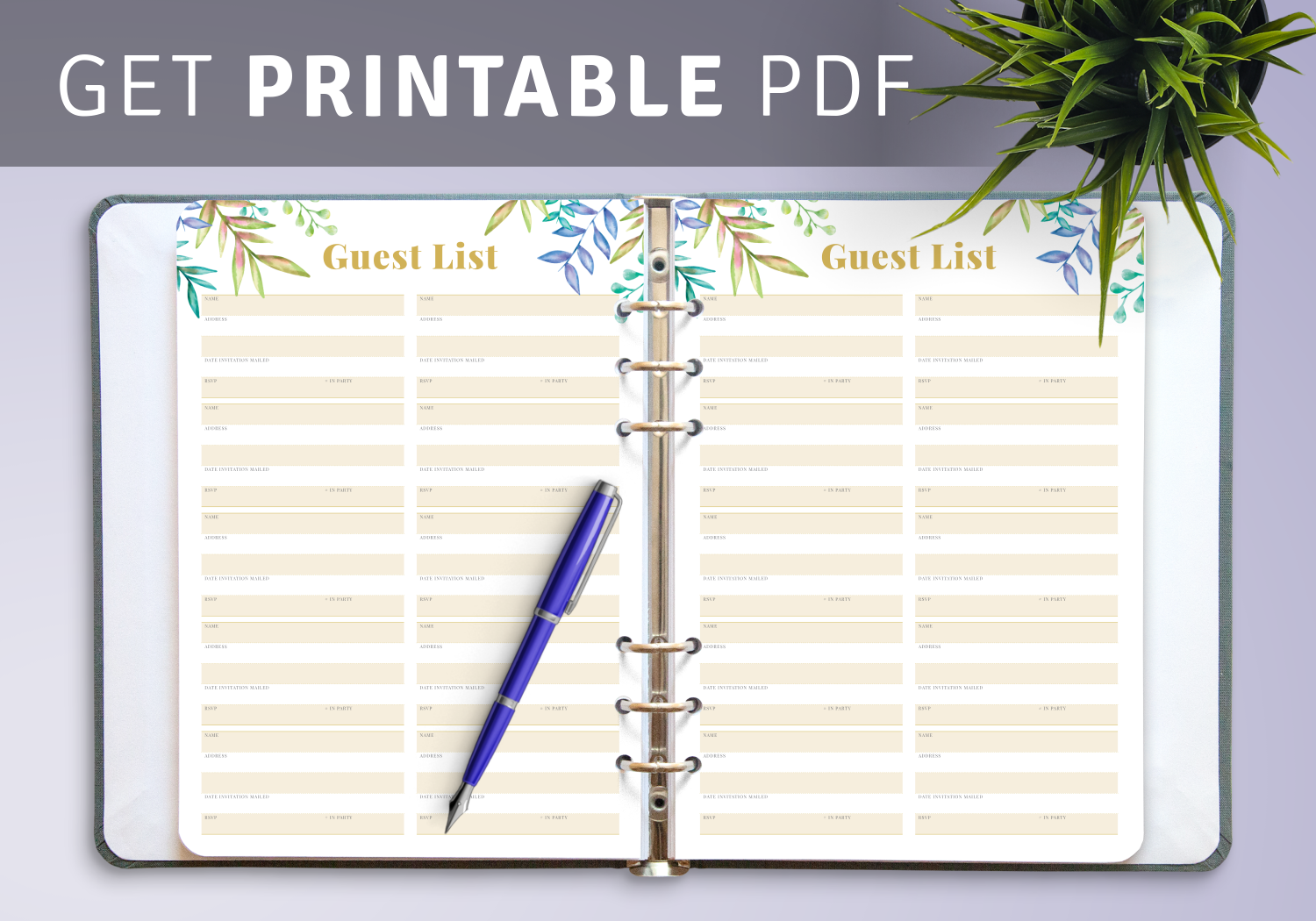 Download Printable Wedding Guest List with Botanical Pattern PDF In Wedding Guest Checklist Template Pertaining To Wedding Guest Checklist Template