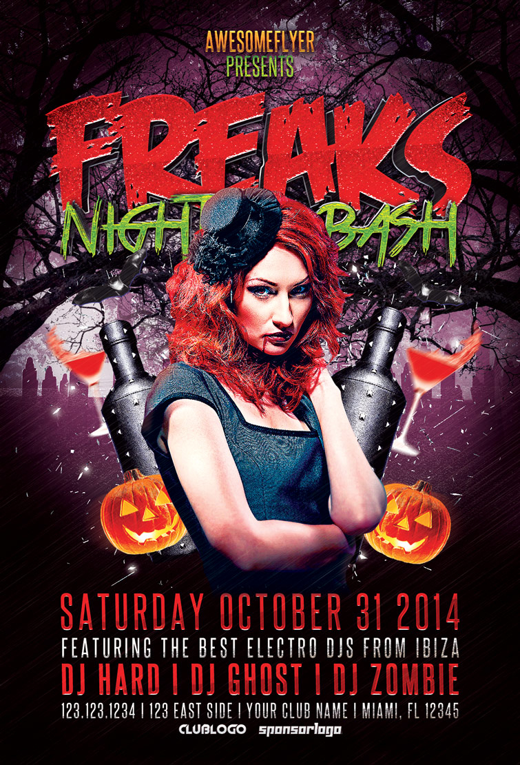 Download the Freaks Night Halloween Party Flyer Template for Photoshop Within Costume Party Flyer Template Intended For Costume Party Flyer Template