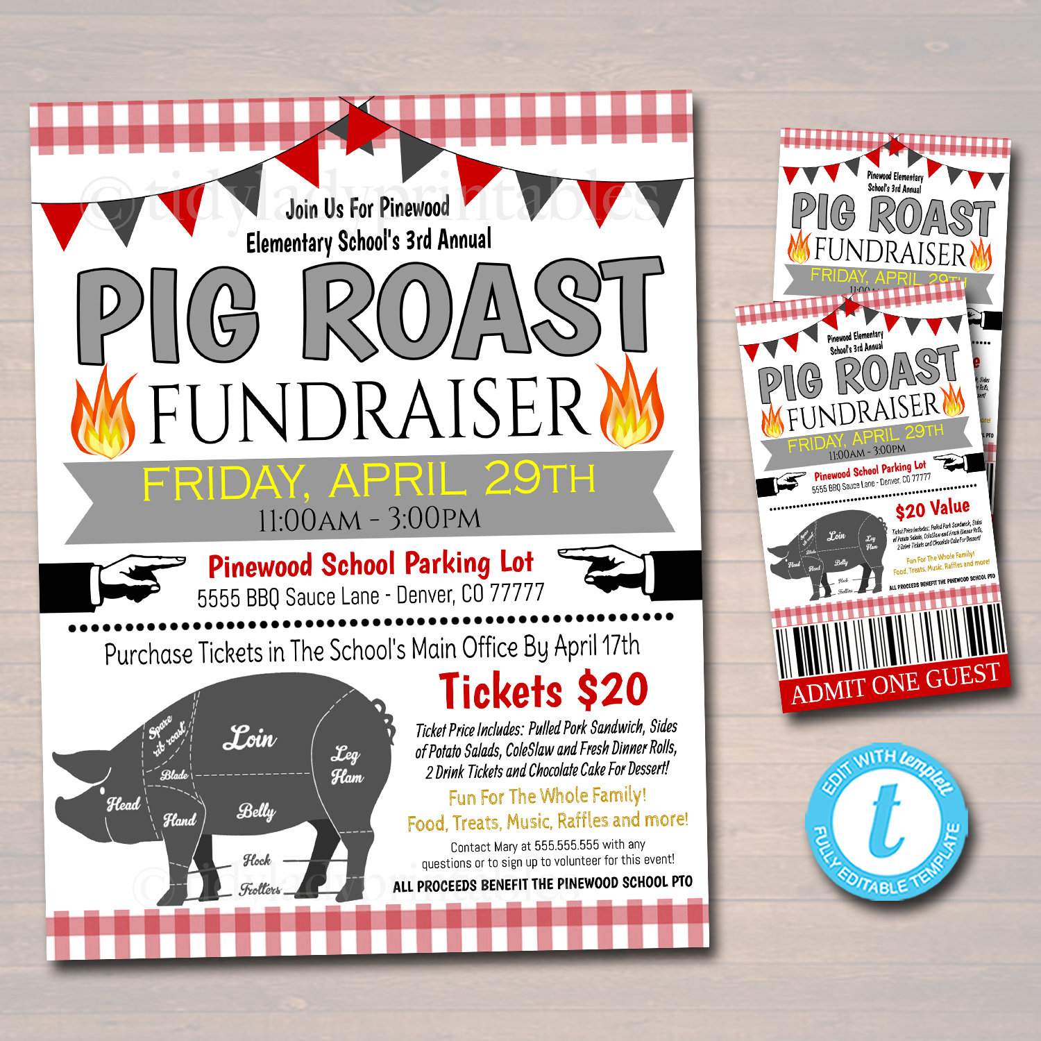 Editable Pig Roast Fundraiser Flyer Ticket Poster Set, Pto Pta, Church  Community School Charity, Team Sports Benefit Bbq, INSTANT DOWNLOAD For Pig Roast Flyer Template